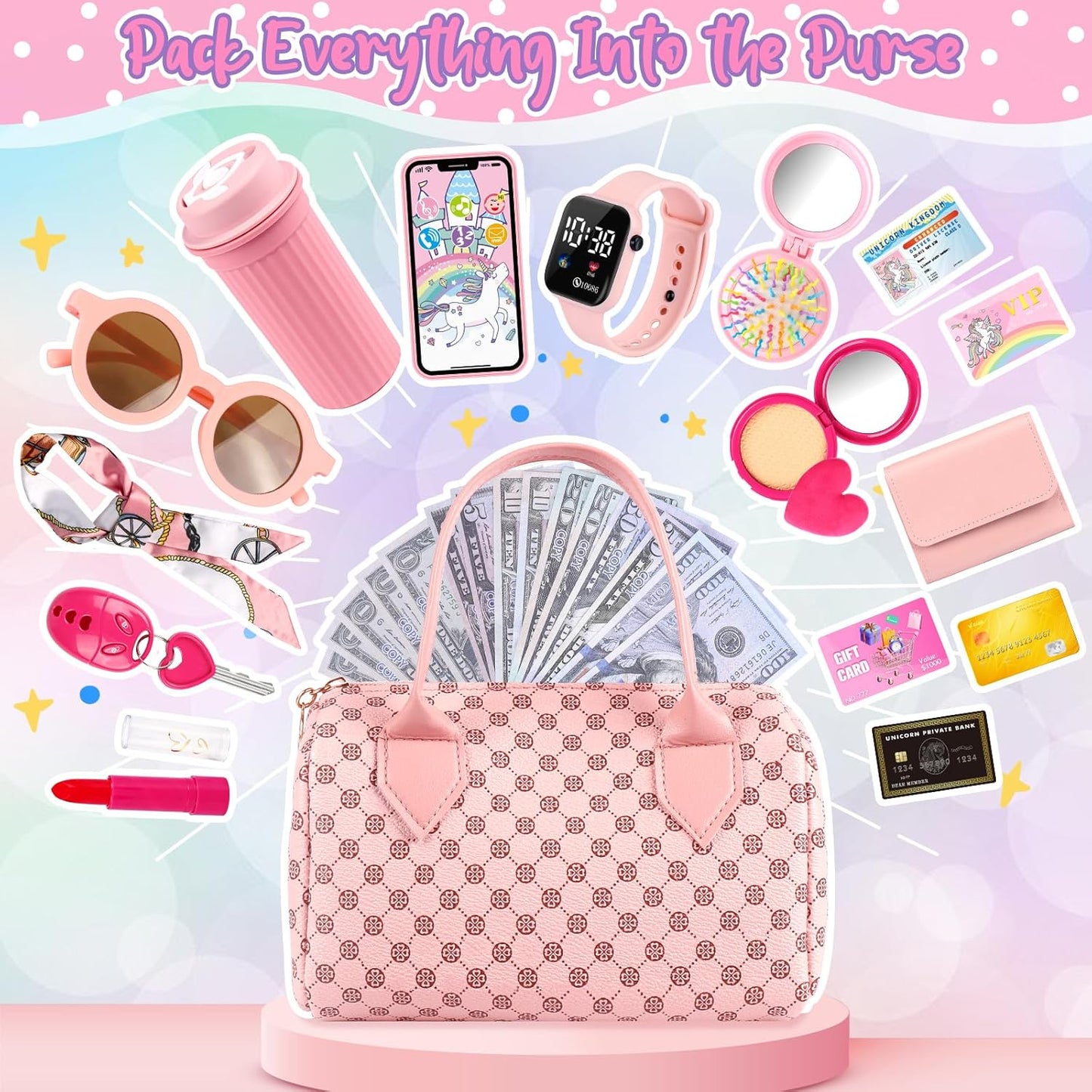 ✨ "Little Princess Dream Purse – 32PCS Pretend Play Set with Makeup, Phone & Glam Accessories!" ✨