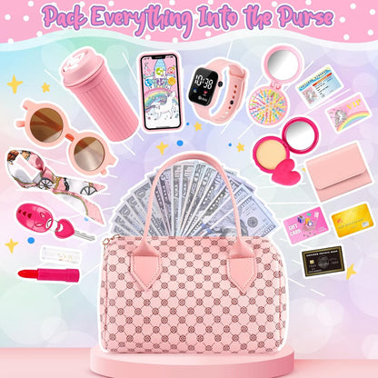 ✨ "Little Princess Dream Purse – 32PCS Pretend Play Set with Makeup, Phone & Glam Accessories!" ✨