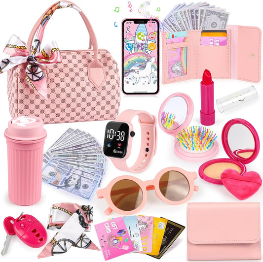 ✨ "Little Princess Dream Purse – 32PCS Pretend Play Set with Makeup, Phone & Glam Accessories!" ✨