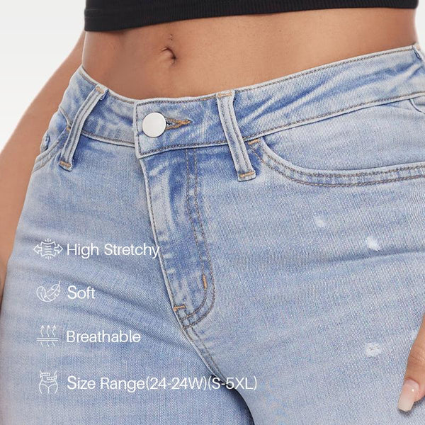 Women's washed and distressed loose bootcut mid-rise jeans