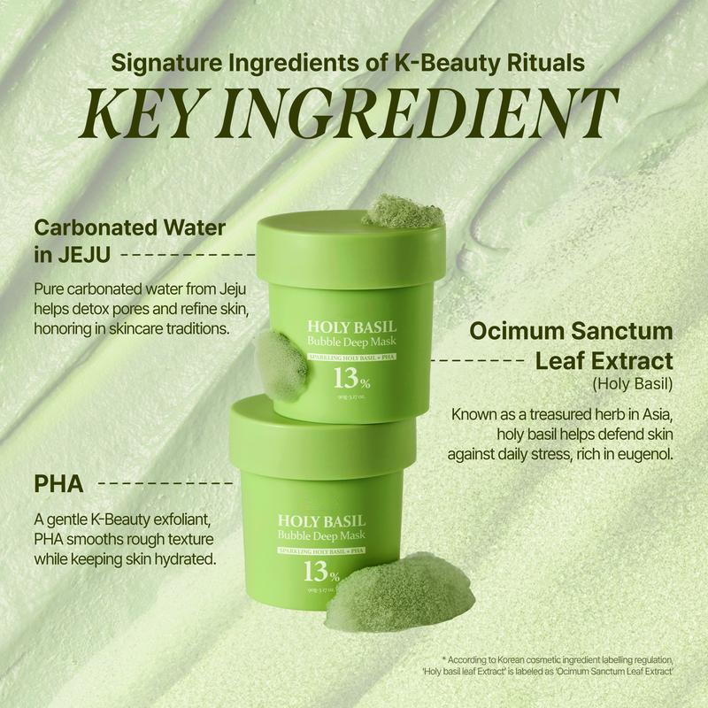 🌿 Holy Basil Bubble Deep Mask 13% | Sparkling PHA Clay Wash-Off Pack
