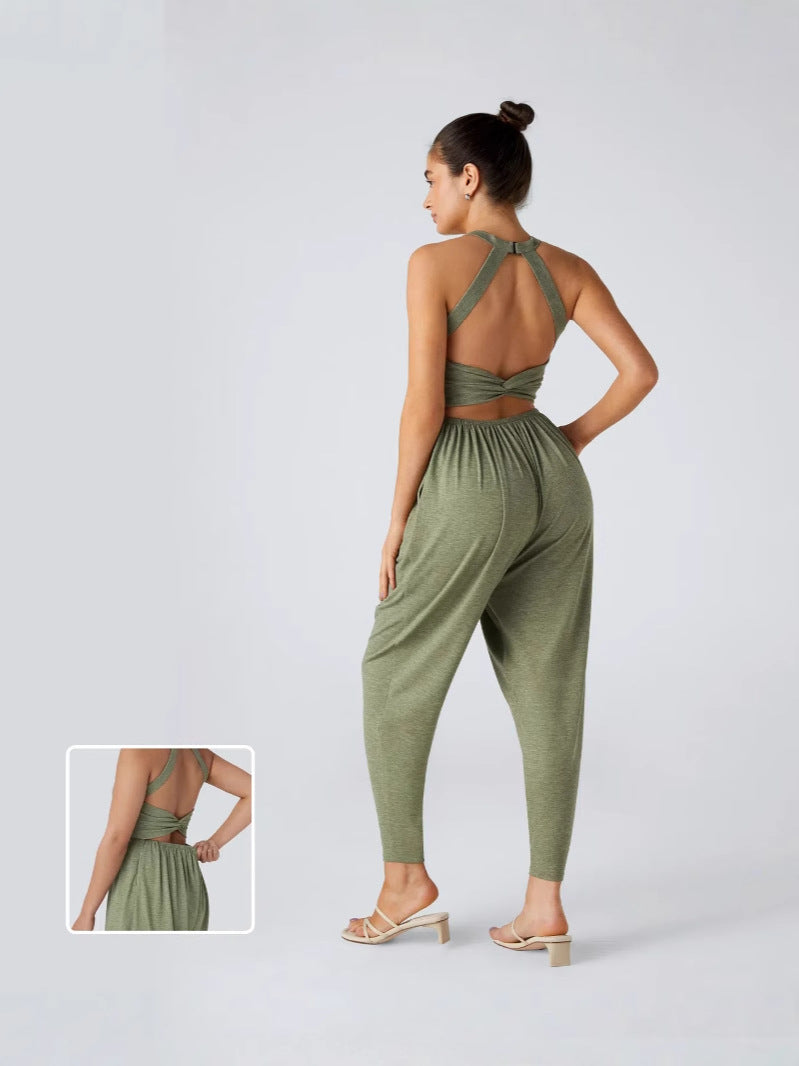 U Neck Pocket Harem Casual Jumpsuit