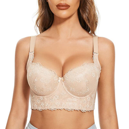 Lace Push Up Bras for Women Corset Top Bustier Padded Underwire Bras