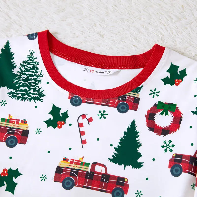 Christmas Pajamas Soft & Stretchy Family Matching Long Sleeve Sets Christmas Cars Patterned Sleepwear for Women Men Couples Adult Kids