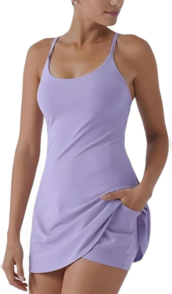Backless Active Dress,  Dress with Shorts, Summer Sleeveless Tummy Control Suspender Dresses