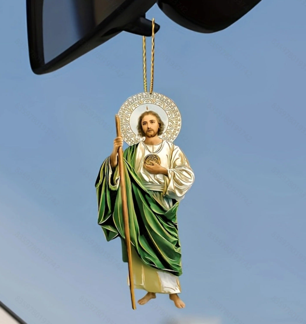 🙏✨ 2D Retro Jesus Car Hanging Decor 🚗 Faith & Peace Gift 🌿
