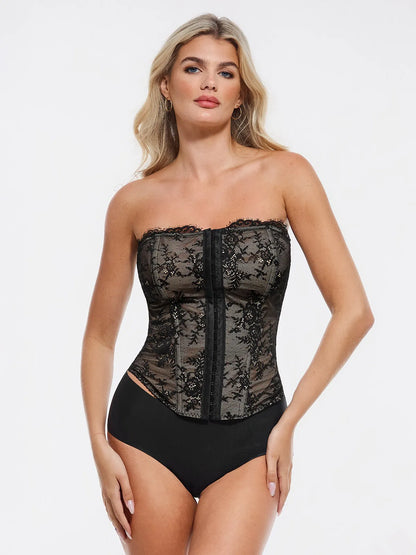 Bracurve X Angela Shapewear Sculpting Leopard Mesh Detachable Strap Corset Top