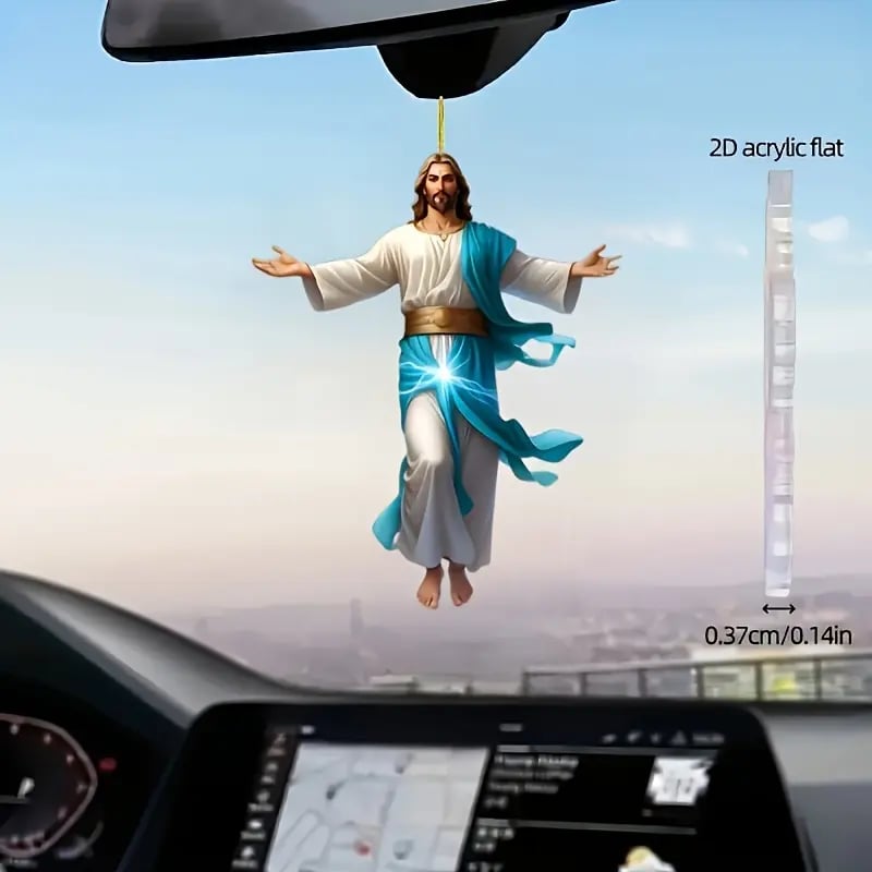 🙏✨ 2D Retro Jesus Car Hanging Decor 🚗 Faith & Peace Gift 🌿