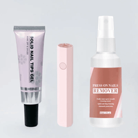 Solid Nail Tips Gel + Nail Glue Remover + Handheld UV Nail Lamp (Pink)