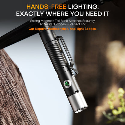 600LM Rechargeable EDC Flashlight - 7 Modes, Magnetic Base & Emergency Alarm