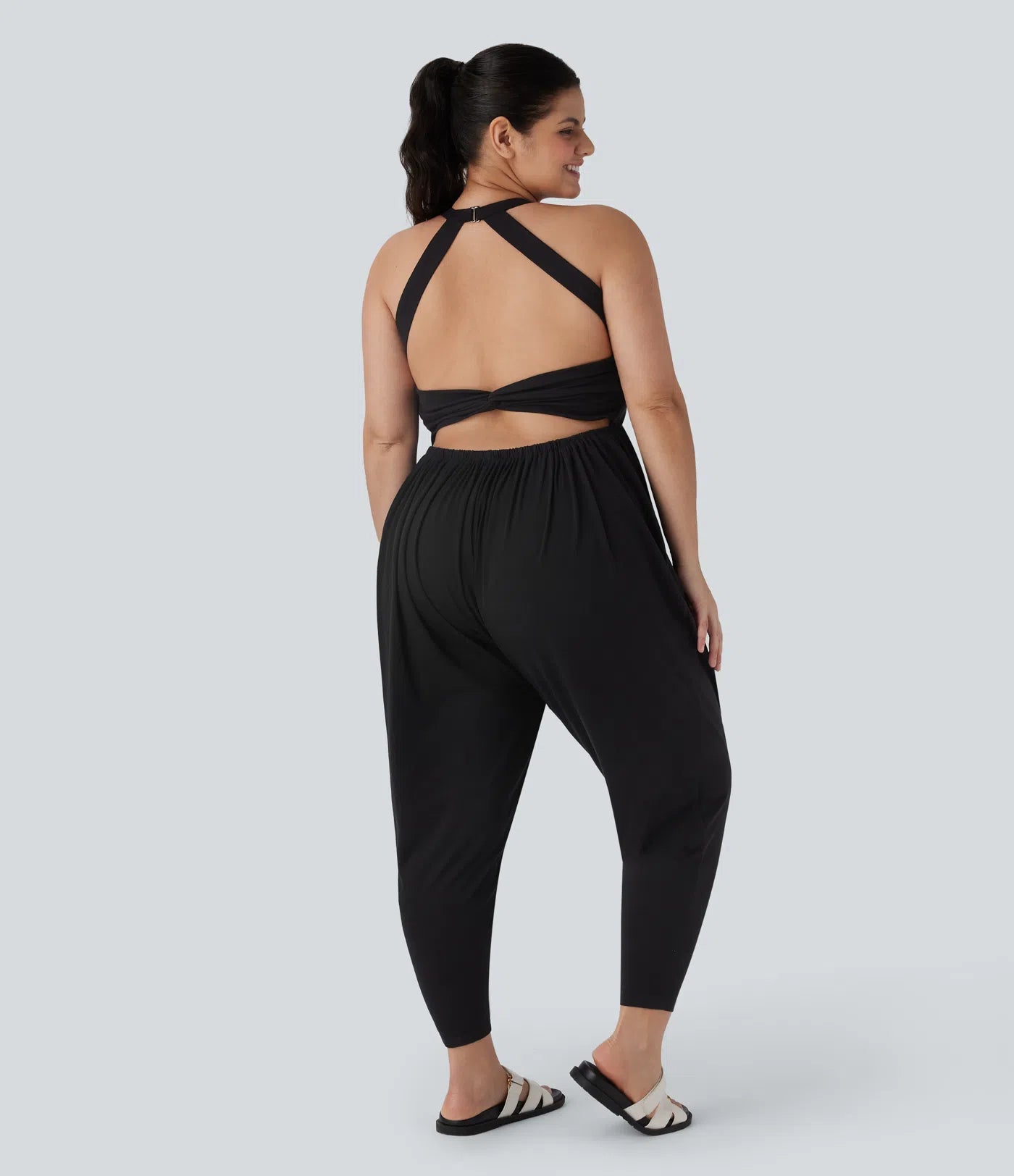 U Neck Pocket Harem Casual Jumpsuit