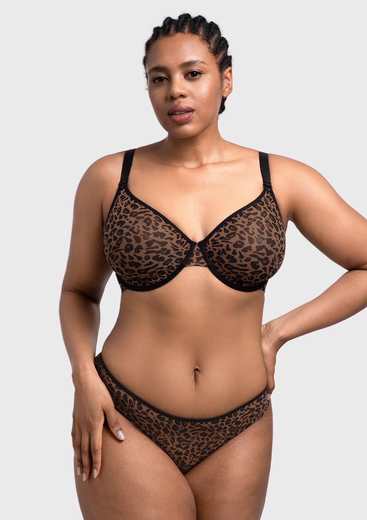 Leopard wild Unlined Plus Size Breathable Soft Mesh No Padding Underwire Bra