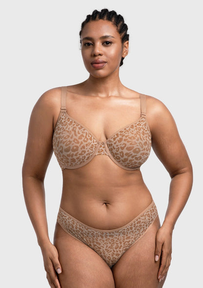 Leopard wild Unlined Plus Size Breathable Soft Mesh No Padding Underwire Bra