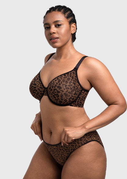 Leopard wild Unlined Plus Size Breathable Soft Mesh No Padding Underwire Bra