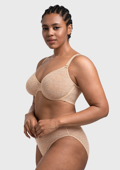 Leopard wild Unlined Plus Size Breathable Soft Mesh No Padding Underwire Bra