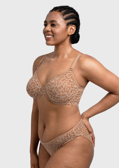 Leopard wild Unlined Plus Size Breathable Soft Mesh No Padding Underwire Bra