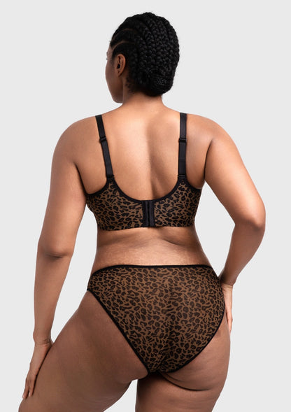 Leopard wild Unlined Plus Size Breathable Soft Mesh No Padding Underwire Bra