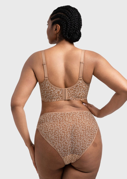 Leopard wild Unlined Plus Size Breathable Soft Mesh No Padding Underwire Bra