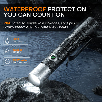 600LM Rechargeable EDC Flashlight - 7 Modes, Magnetic Base & Emergency Alarm