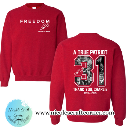 Charlie Kirk Tribute Crewneck Sweatshirts