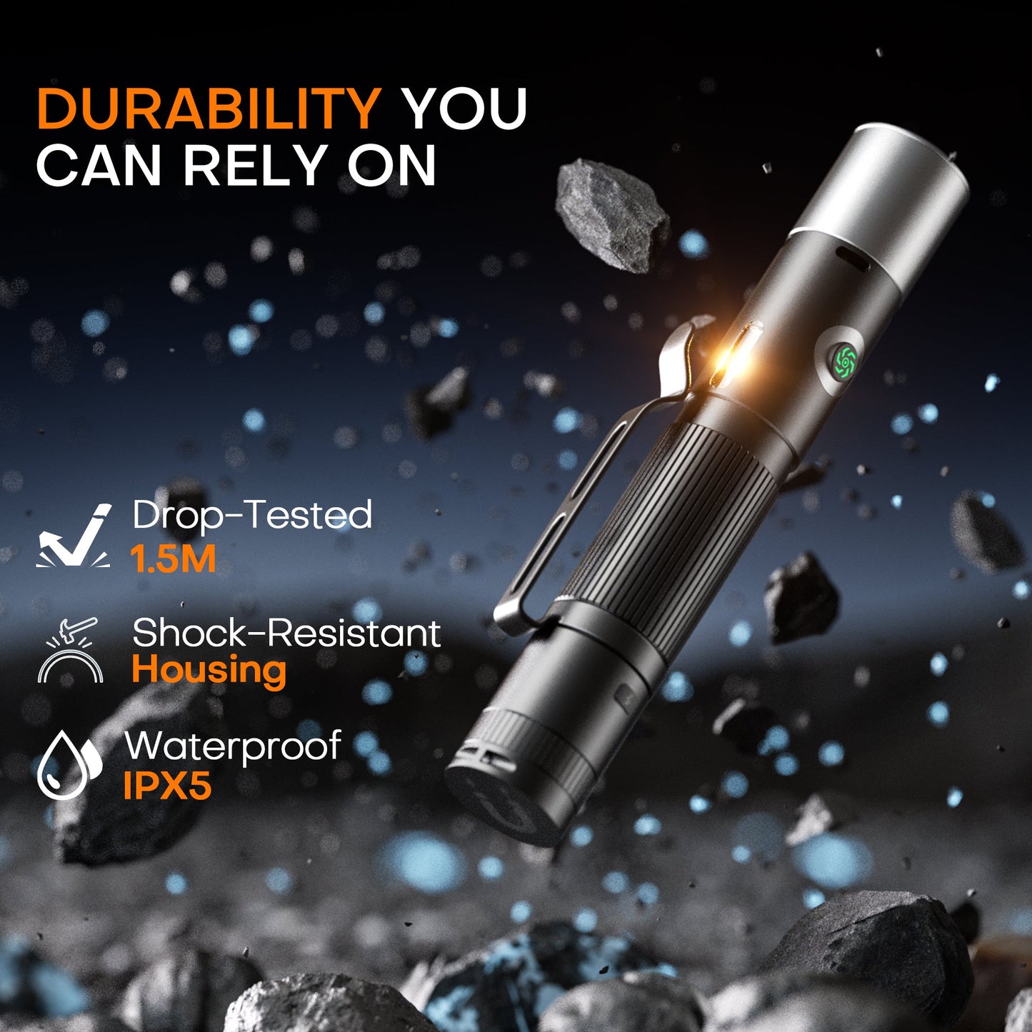 600LM Rechargeable EDC Flashlight - 7 Modes, Magnetic Base & Emergency Alarm